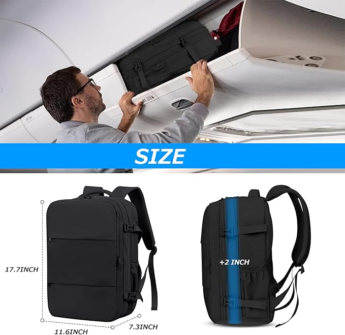 Lovvento Air Vacuum Compression Travel Backpack: Expandable Carry On Bag Vacuum with Pump Fit 17.3inch Laptop for Women and Men - Suitable for Business and Work Waterproof(Black)