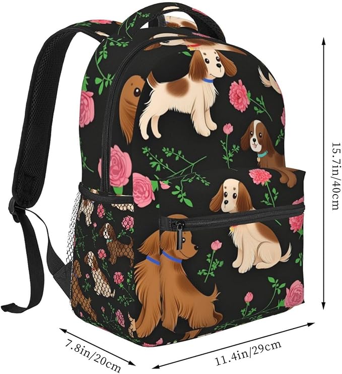 Rucksack Anti-Theft Multipurpose Big Capacity Carry On Bag, Cocker Spaniel Dog Flower Traveling Camping Backpack With Side Pockets