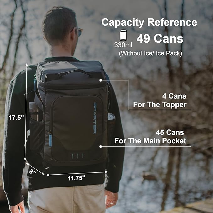 SPARTER Backpack Cooler Insulated Leak Proof 33/49 Cans, 2 Insulated Compartments Thermal Bag, Portable Lightweight Beach Travel Camping Lunch Backpack for Men and Women