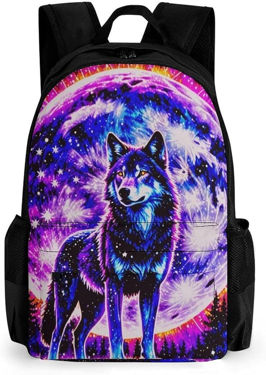 Supdreamc Adults Lightweight Trippy Wolf Space Galaxy Art Shoulder Book Bags Big Capacity Shoulder Bag With Adjustable Shoulder Straps for Trekking Work Walking Cycling