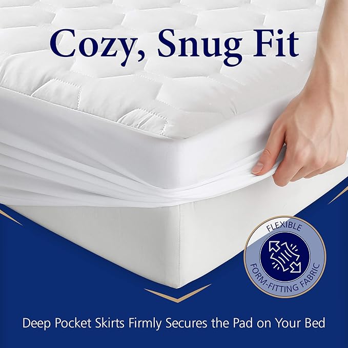 The Grand Hotel Collection Twin XL Size Mattress Pad - Thin, Lightweight, and Breathable Mattress Pad - Ideal for Hot Sleepers & Plush Mattresses - Deep Pocket Fits up to 15" - Easy to Wash (39 X 80)