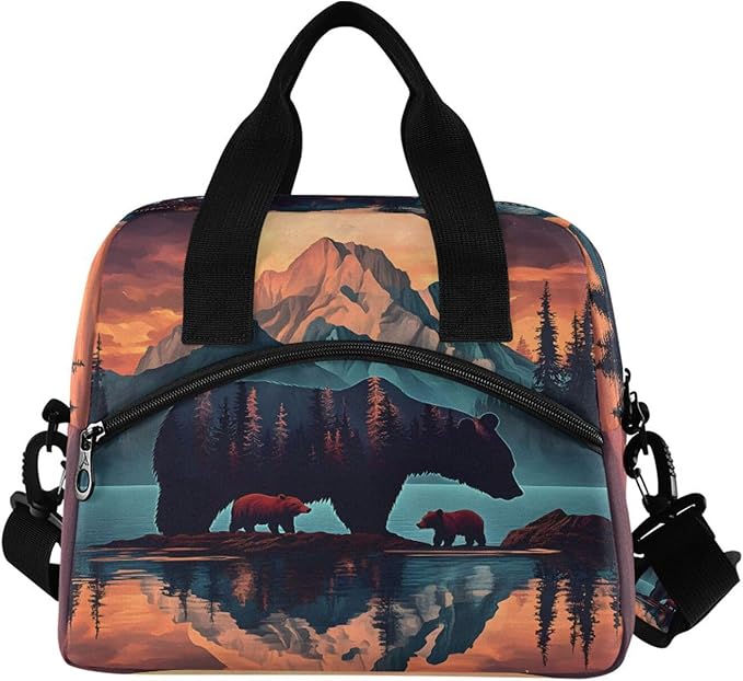 ALAZA Bear Mountain Moon Lunch Box for Men Women Adults Insulated Lunch Bag Cooler Bag with Adjustable Shoulder Strap for Work Picnic Travel