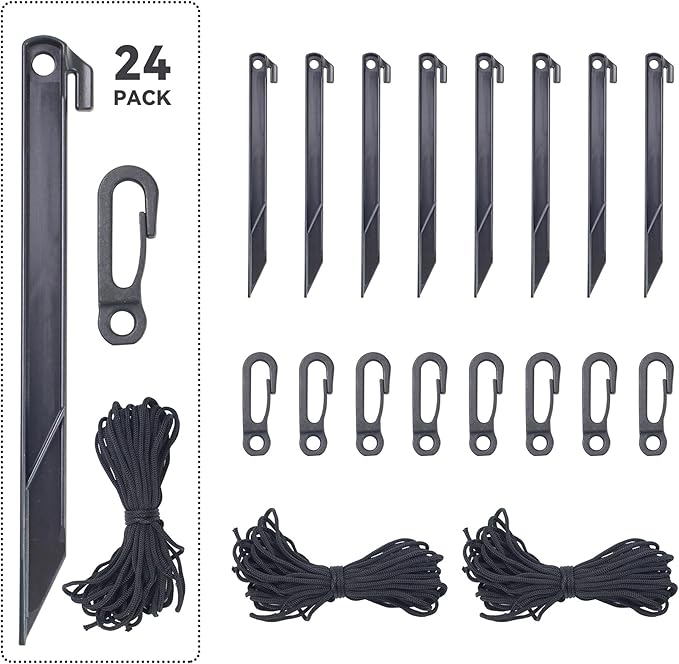 BEINUOYI Inflatable Replacement Accessories, 24pcs Black Plastic Stakes, Tethers & Hooks for Outdoor Tents, Camping, Gardens & Festive Decorations