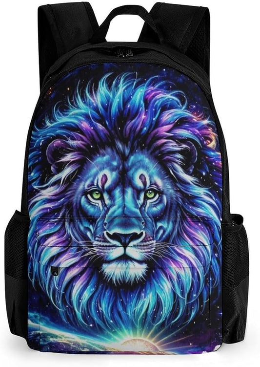 Backpack Multipurpose Anti-Theft Large Capacity Bookbag, Cool Lion In The Universe Surreal Style Space Art Travel Hiking Daypack With Side Pockets