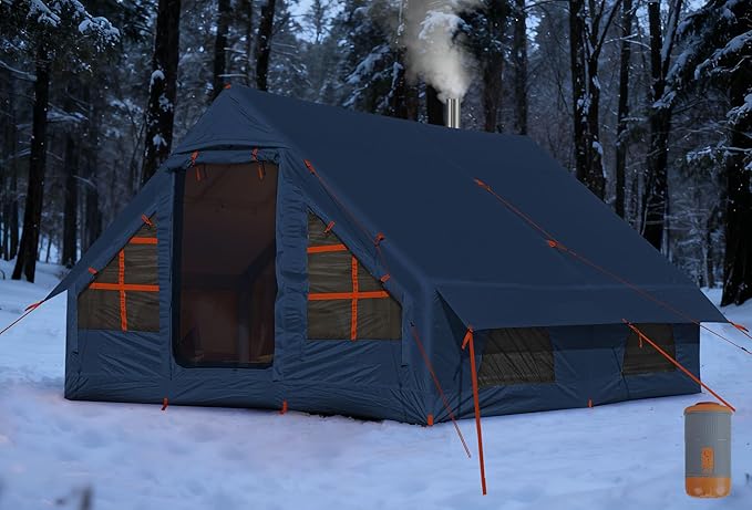 Inflatable Camping Tent,2/4/6/8 Person Glamping Inflatable Tents with Awning, Quick Setup Blow Up Tents with Pump, Waterproof Oxford Inflatable House for Camping, Air Glamping Hot Tents for Adult