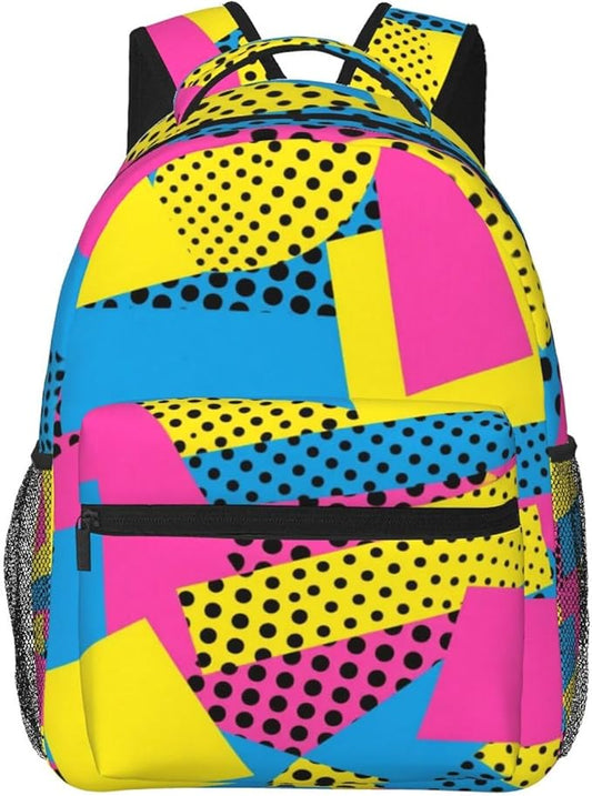 Men Women Lightweight Abstract Vintage Geometric Pattern Daypack Bookbag Big Capacity Carry On Bag With Side Pockets for Camping Travel Bicycle