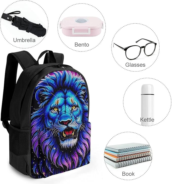 Casual Daypack Multipurpose Anti-Theft Large Capacity Carry On Bag, Trippy King Of The Lion Art Casual Daypack Climbing Shoulder Bag With Padded Straps