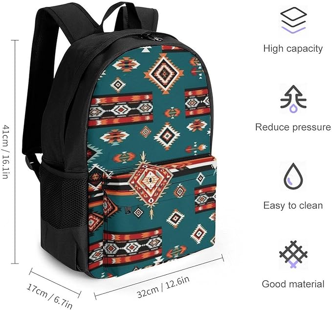 Supdreamc Lightweight Rucksack for Sports Travel Running, Big Capacity Multipurpose Anti-Theft Bookbag, Ethnic Aztec Geometric Indiana Western Southwest Pattern Travel and Sport Backpack Rucksack