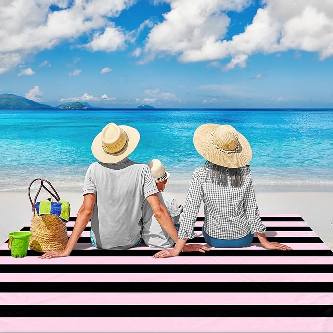 Beach Blanket Waterproof Sandproof, 78''×86'' Large Beach Mat for 2-4 Adults with Stakes, Sand Free Quick Dry Lightweight Outdoor Picnic Blankets for Travel, Camping, Hiking
