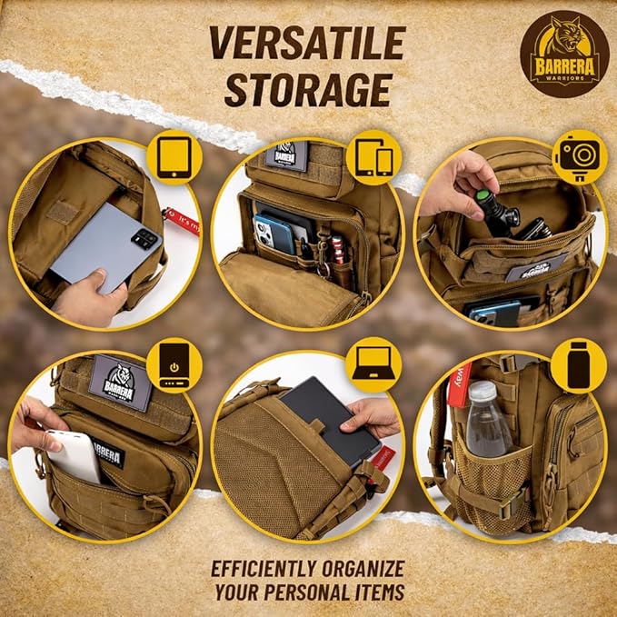 Tactical Backpack 25L Military MOLLE Assault Pack – Waterproof EDC Backpack for Hiking, Camping, Travel & Survival Gear, Bug Out Bag (Coyote Brown/Military Tan)
