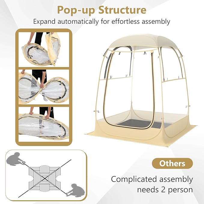Tangkula All Weather Sports Tent for 1-2 People, Pop Up Instant Tent with Waterproof Tarp Floor, Top Cover, Outdoor Clear Bubble Tent for Sports Events Fishing Camping Cheering