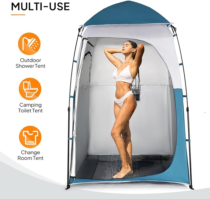 VINGLI 6.8FT Shower Tent, Large Instant Pop Up Shelter with Mesh Floor & Carrying Bag, Privacy Changing Room Tent for Toilet, Camping, Dressing, Lightweight & Sturdy, Easy Set Up