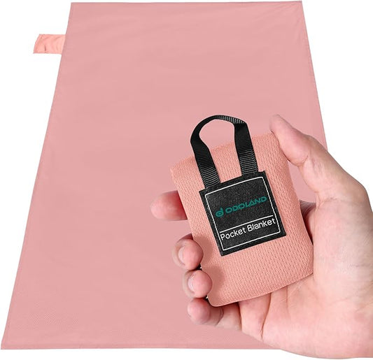 Odoland Beach Blanket Picnic Blanket, 43.3" x 27.5" SandProof Waterproof Outdoor Pocket Blanket with Portable Bag, Foldable Lightweight Sand Free Beach Mat for 1 People Hiking, Camping, Travel, Pink