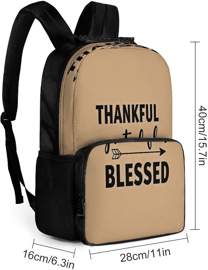 Men Women Polyester Thankful Grateful Blessed Daypack Bookbag Big Capacity Shoulder Bag With Padded Straps for Climbing Travel Walking Cycling