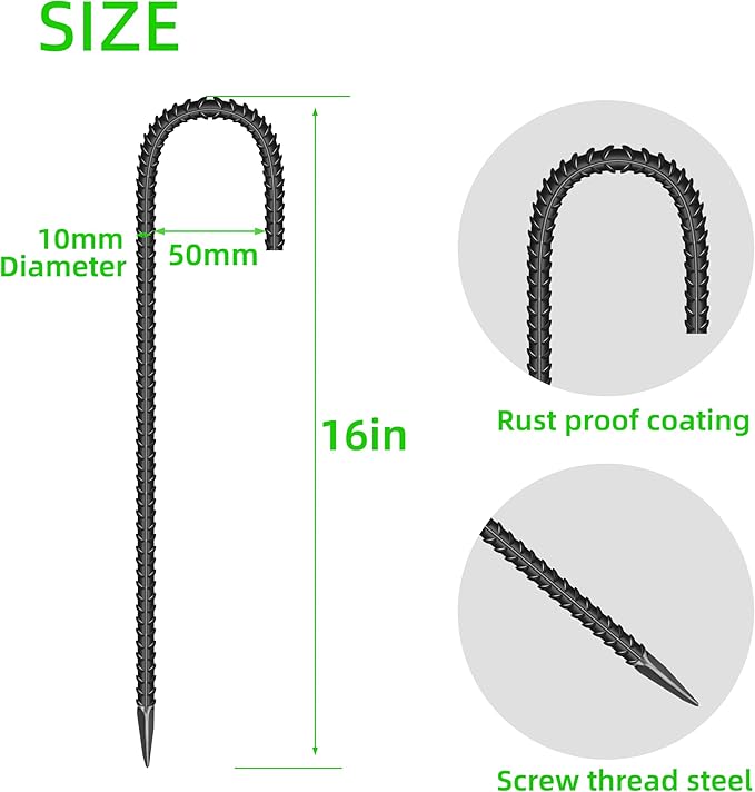27 Pieces 16-Inch Garden Ground Stakes Galvanized Steel J Shape Hook Rebar Stake - Heavy Duty Anchors for Tents, Position Kits,Fences, and Trampolines