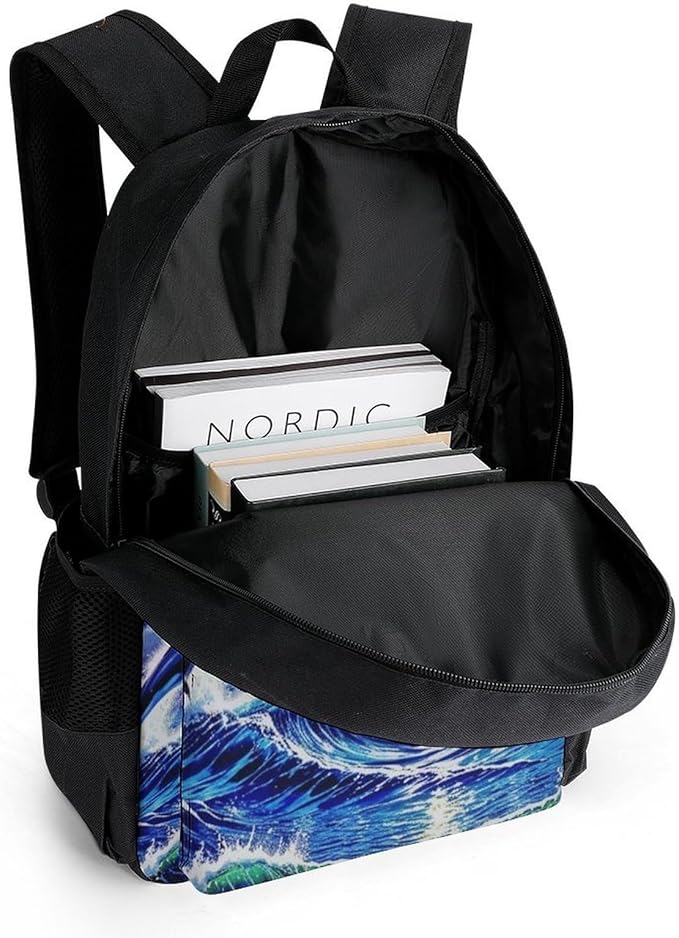 Supdreamc Lightweight Rucksacks for Climbing Outdoors Walking Cycling, Large Capacity Anti-Theft Multipurpose Carry On Bag, Dolphin Blue Great Water Of Waves Sea Moon Camping Outdoor Backpack