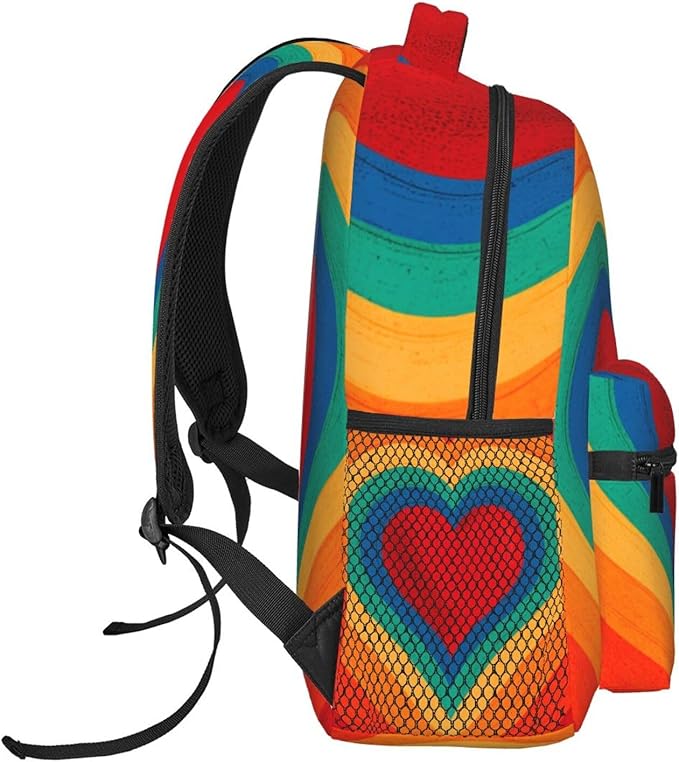 Men Women Polyester Love Heart Tie Dye Daypack Big Capacity Shoulder Bag With Smooth Zippers for Hiking Work Walking Cycling