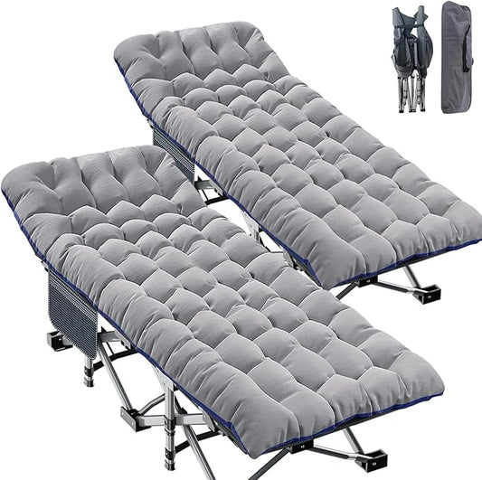 ABORON 2 Pack Oversized XXLFolding Camping Cot W/Mat for Adults, Heavy Duty Outdoor Bed with Carry Bag,1200 D Layer Oxford Travel Camp Cots