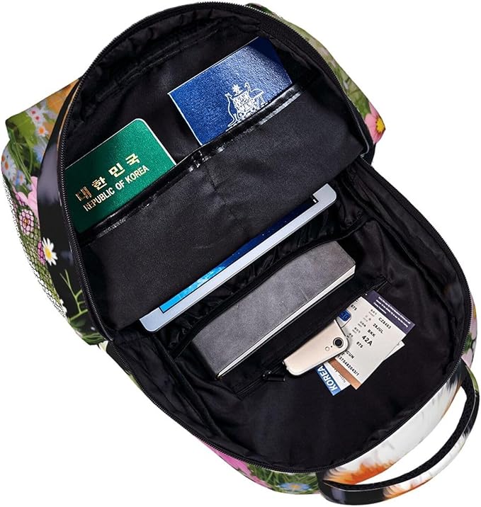 Rucksacks Multipurpose Anti-Theft Big Capacity Bookbag, Shetland Sheepdog Dog Watercolor Pink Flower Art Travel Hiking Camping Rucksack With Padded Straps