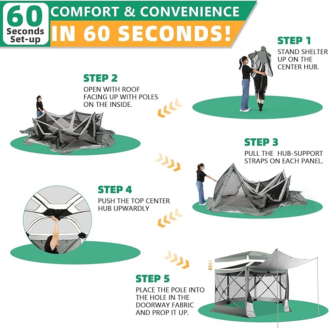 COBIZI 12x12FT Pop Up Gazebo Screen Tent Screen House for Camping, Camping Outdoor Screened Gazebo with Sidewalls, Portable Hub Tent Instant Screened Canopy with Carrying Bag and Ground Stakes, Gray