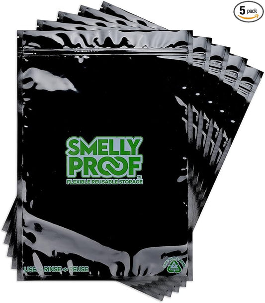 Smelly Proof Reusable Food Storage Bags, Reusable Freezer Bags, US-Made BPA FREE, NO PEVA, 2 Gallon Bag, Dishwasher-Safe, NO SMELL Triple Zip BLACK 4 mils FLAT 12" x 16" - 5pk