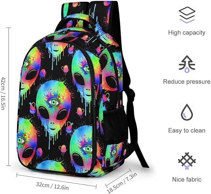 Waterproof Hiking Backpack Alien Trippy Painting Art, Anti Theft Travel Laptop Rucksack with Multi Compartments for Men Women Outdoor Sports