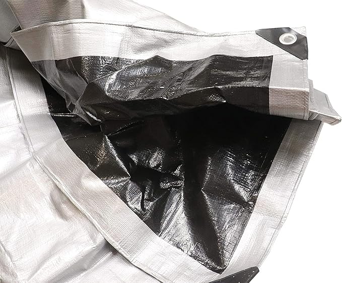 Tent Tarp, Waterproof, Heavy Duty Cover for Swimming Pool, Camping, Truck, Car, Tents, Roof, Boat or Furniture, UV and Tear Resistant, Indoor/Outdoor Silver and Black Tarp, 25' x 40'