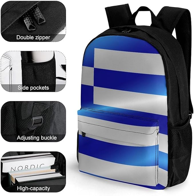Rucksacks Multipurpose Anti-Theft Big Capacity Bookbag, Flag Of Greece Travel Hiking Camping Rucksack With Padded Straps