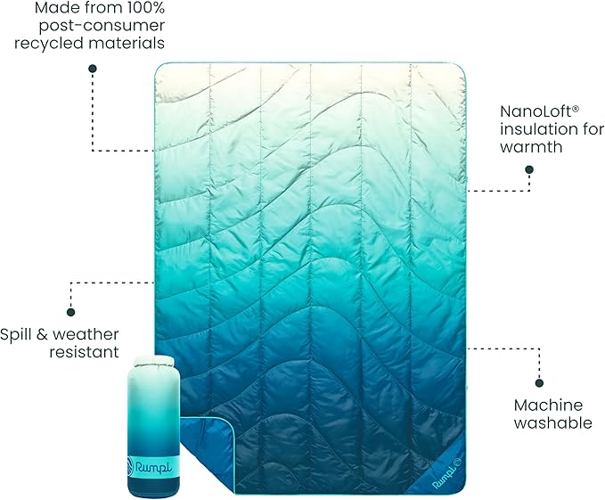 Rumpl Travel Puffy Blanket, Ultra-Packable Travel-Size Warmth and Comfort, Deepfoam Fade