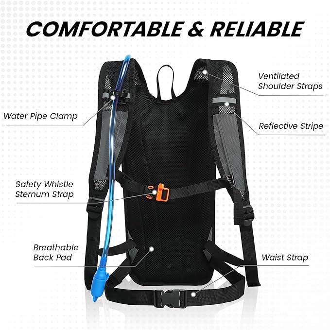 Nepest Hydration Backpack with 2L Water Bladder for Cycling, Water Backpack for Hiking Running, Lightweight Hydration Pack , Grey