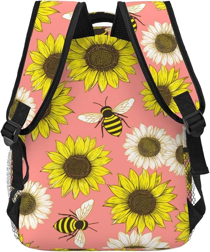 Shoulder Book Bags Polyester Multipurpose Anti-Theft Bee Sunflowers Carry On Bag Large Capacity Travel Hiking Camping Rucksack