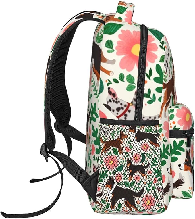 Daypack Anti-Theft Multipurpose Large Capacity Shoulder Bag, Australian Cattle Dog Florals Travel Hiking Camping Rucksack With Smooth Zippers