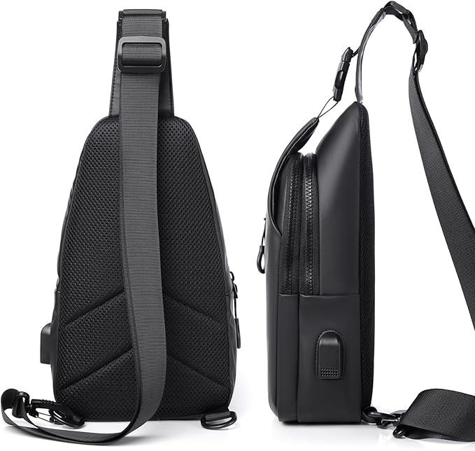 Waterproof Sling Bag for Men Crossbody Bag Shoulder travel Backpack Sling with USB Charging Port Anti Theft Cross Body Bag Chest Daypack for Hiking Sports Running Women-Black