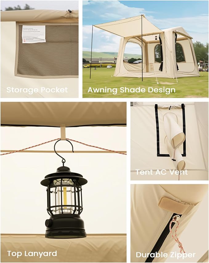Inflatable SUV Tents for Camping, Pop Up Car Tent, Large SUV Tent Attachment for Camping, 2 in 1 Inflatable Tents Attach to Back Car with AC Port - Khaki