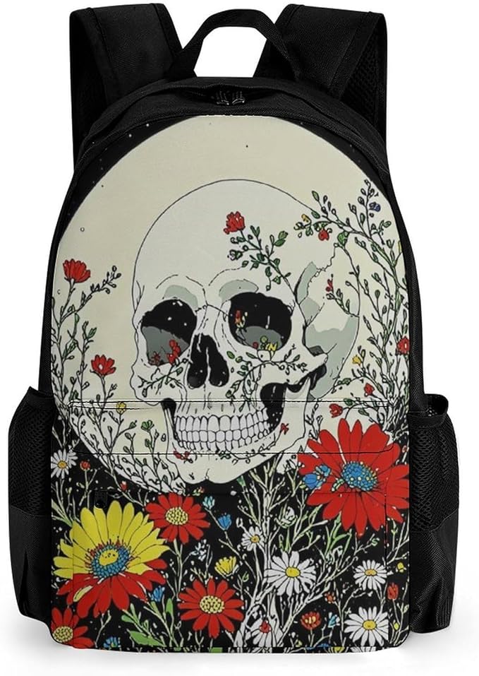 Supdreamc Backpack Lightweight Anti-Theft Multipurpose Psychedelic Skull Skeleton Floral Art Shoulder Bag Large Capacity Travel Hiking Backpack With Padded Straps