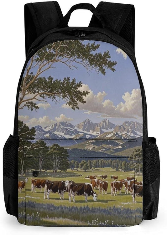 Daypack Backpack Anti-Theft Multipurpose Large Capacity Carry On Bag, Animal Herefords Cattle Party Traveling Camping Backpack With Side Pockets