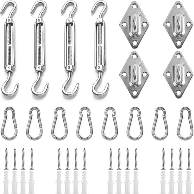 HOMPER Awning Attachment Set, Heavy Duty Sun Shade Sail Stainless Steel Hardware Kit for Garden Triangle and Square, Rectangle, Fixing Accessories