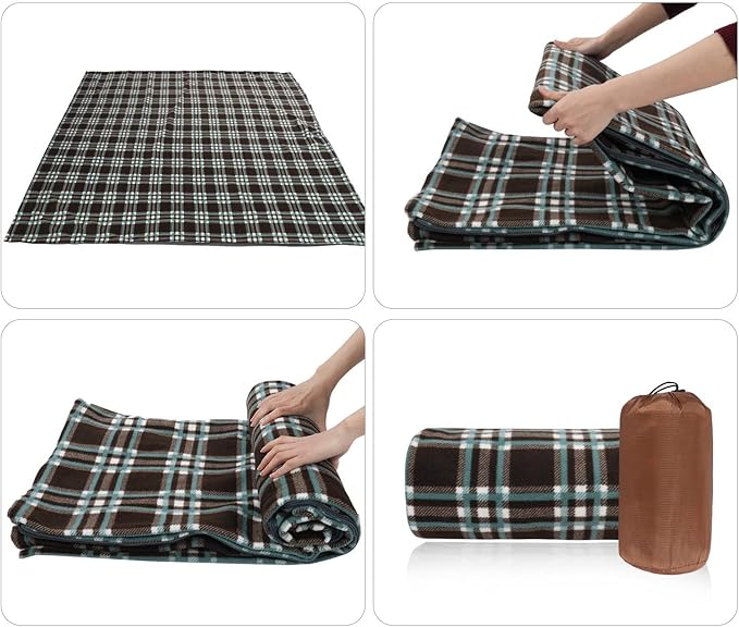 REDCAMP 73" Long Full Sized Fleece Sleeping Bag Liner Thicker for Adult Warm or Cold Weather, Zipper Camping Blanket for Outdoor Indoor Used with Sack, Brown