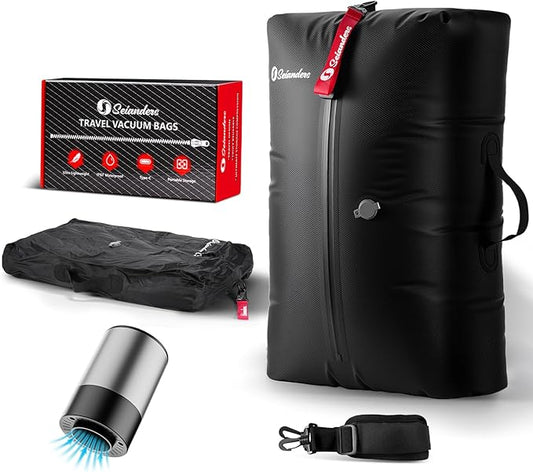 Vacuum Bags for Travel Luggage (1PCS + 6.0kPa Pump), Vacuum Clothing Compression Bag with Adjustable Shoulder Strap, 50.6L Large Capacity, IP67 Waterproof, Reusable for Carry-on Luggage & Backpack