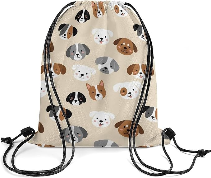 Swim Drawstring Bag Waterproof Sports Backpack for Beach Gym Training Gear Storage Lightweight Unisex Sackpack, American Pit Bull Terrier Dog Heads Art Bags