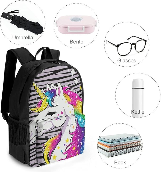 Daypack Anti-Theft Multipurpose Large Capacity Shoulder Bag, Unicorn Black Stripes Travel Hiking Camping Rucksack With Smooth Zippers