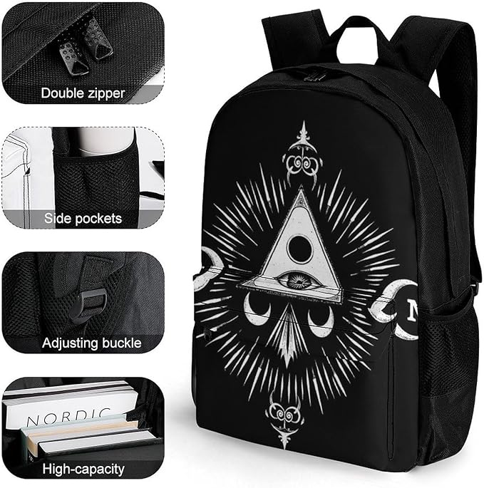 Supdreamc Polyester Daypack for Hiking Work Running, Big Capacity Anti-Theft Multipurpose Shoulder Bag, Goth Moon Eye Witch Magic Spirit Board Travel and Sport Backpack Rucksack