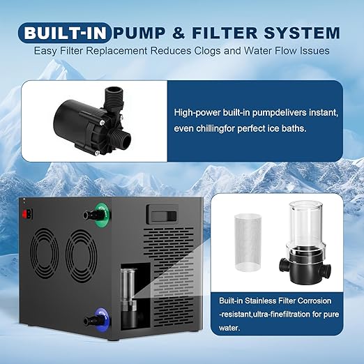 Ice Bath Chiller for Cold Plunge Tub with Built-in Pump & Filter, 1/3 HP Water Chiller for Ice Bath Recovery, Submersible Pump Included, Cold Plunge Chiller System 110V