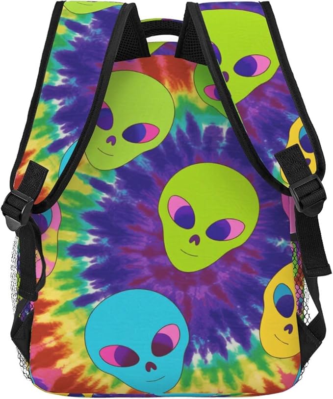Lightweight Daypack Backpack for Trekking Work Running, Big Capacity Multipurpose Anti-Theft Bookbag, Colorful Alien Tie Dye Art Business Computer Bag