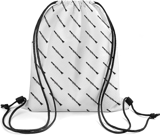 Gym Drawstring Backpack Water Resistant Sackpack with Compartment for Swimming Beach Sports Travel Unisex, Clarinet Musical Instrument Bags