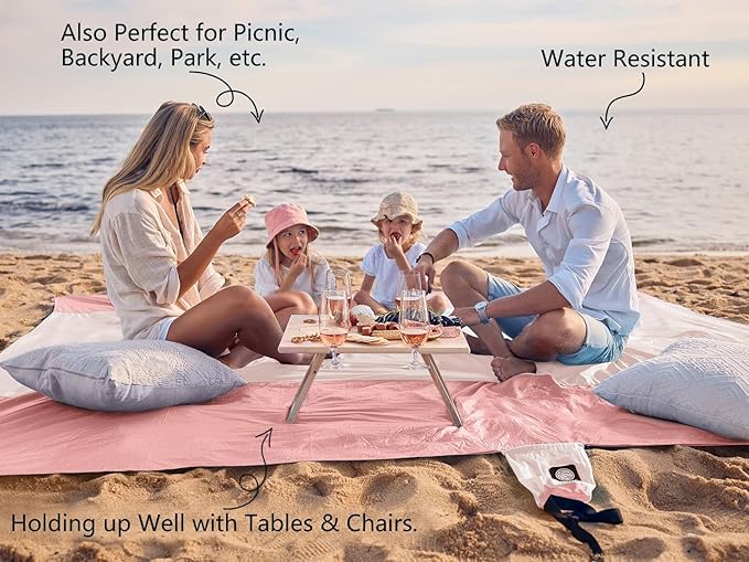 WEKAPO Beach Blanket Sandproof Waterproof, Extra Large Beach Mat, Oversized & Compact Sand Free Mat Quick Drying, Lightweight & Durable with Stakes & Corner Pockets