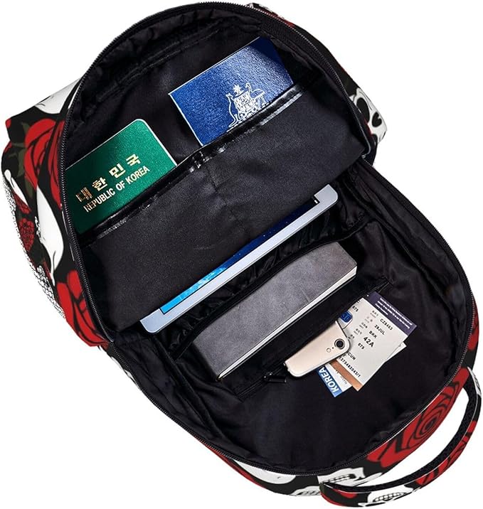 Lightweight Daypack Bookbag for Trekking Business Walking Cycling, Big Capacity Anti-Theft Multipurpose Carry On Bag, Red Rose Business Computer Bag