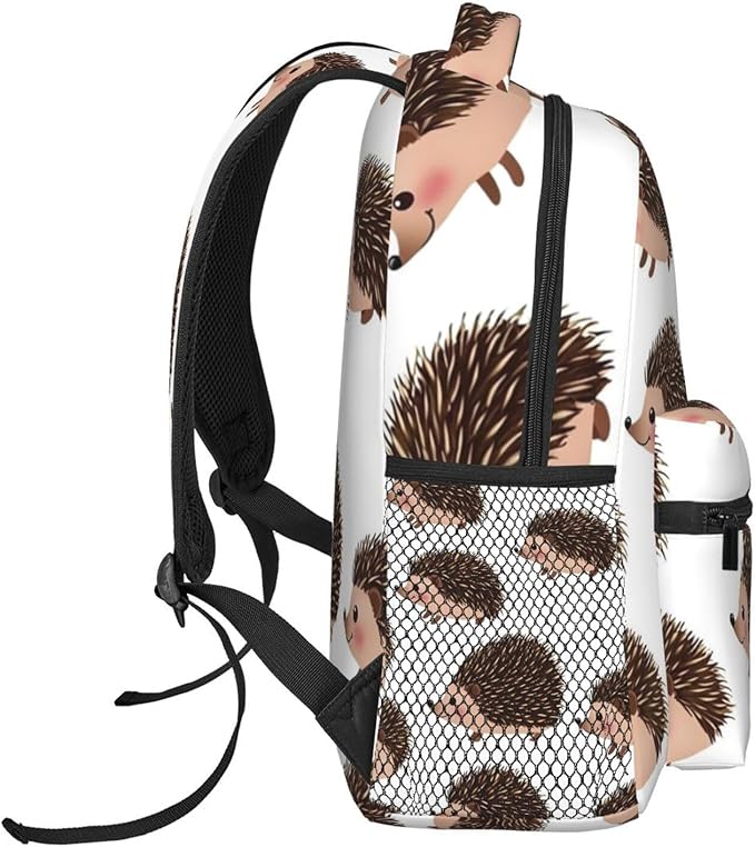 Women Men Polyester Cute Hedgehog Casual Daypack Large Capacity Bookbag With Side Pockets for Sports Picnic Walking Cycling