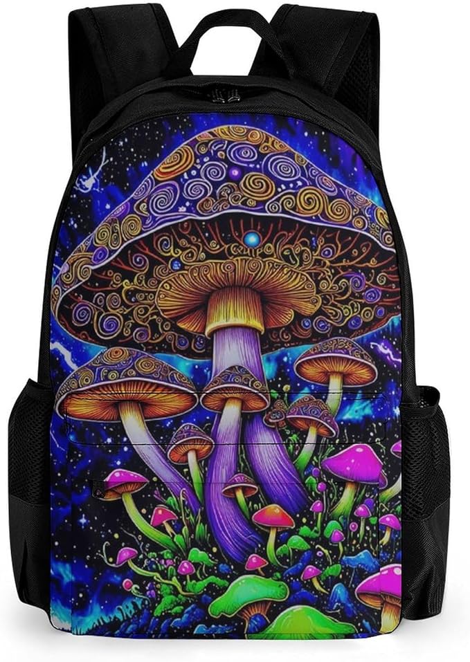 Supdreamc Shoulder Book Bags Anti-Theft Multipurpose Big Capacity Bookbag, Psychedelic Magic Mushrooms Trippy Galaxy Space Art Travel Hiking Backpack With Smooth Zippers