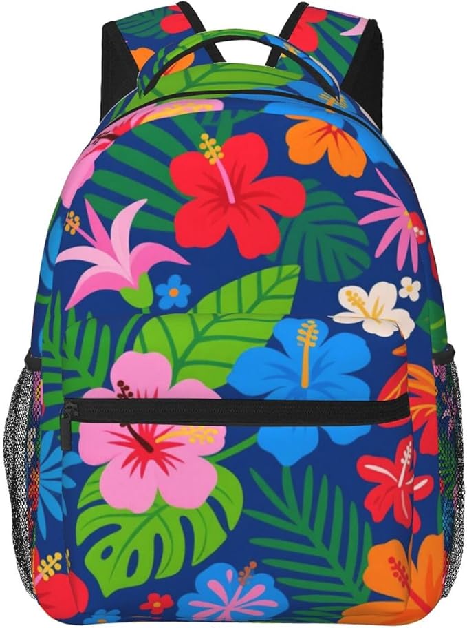 Lightweight Backpack for Gym Travel Bicycle, Big Capacity Multipurpose Anti-Theft Carry On Bag, Tropical Flowers Hibiscus Travel Hiking Bag Day Pack